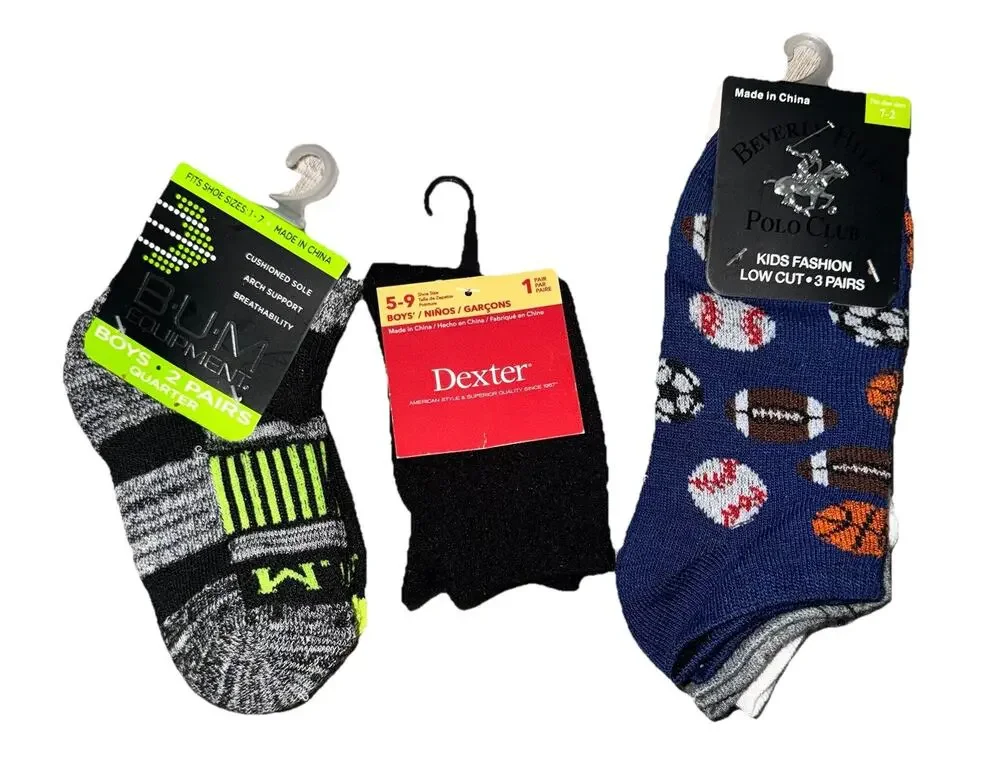Kids Sock Lot 6 Pairs Quantum Dexter Beverly Hills Polo Club Boys Sizes 1-7 7-2